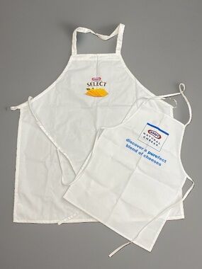 Vintage Kraft Cheese Promotional White Apron Set of 2 Adult & Child Apron Set